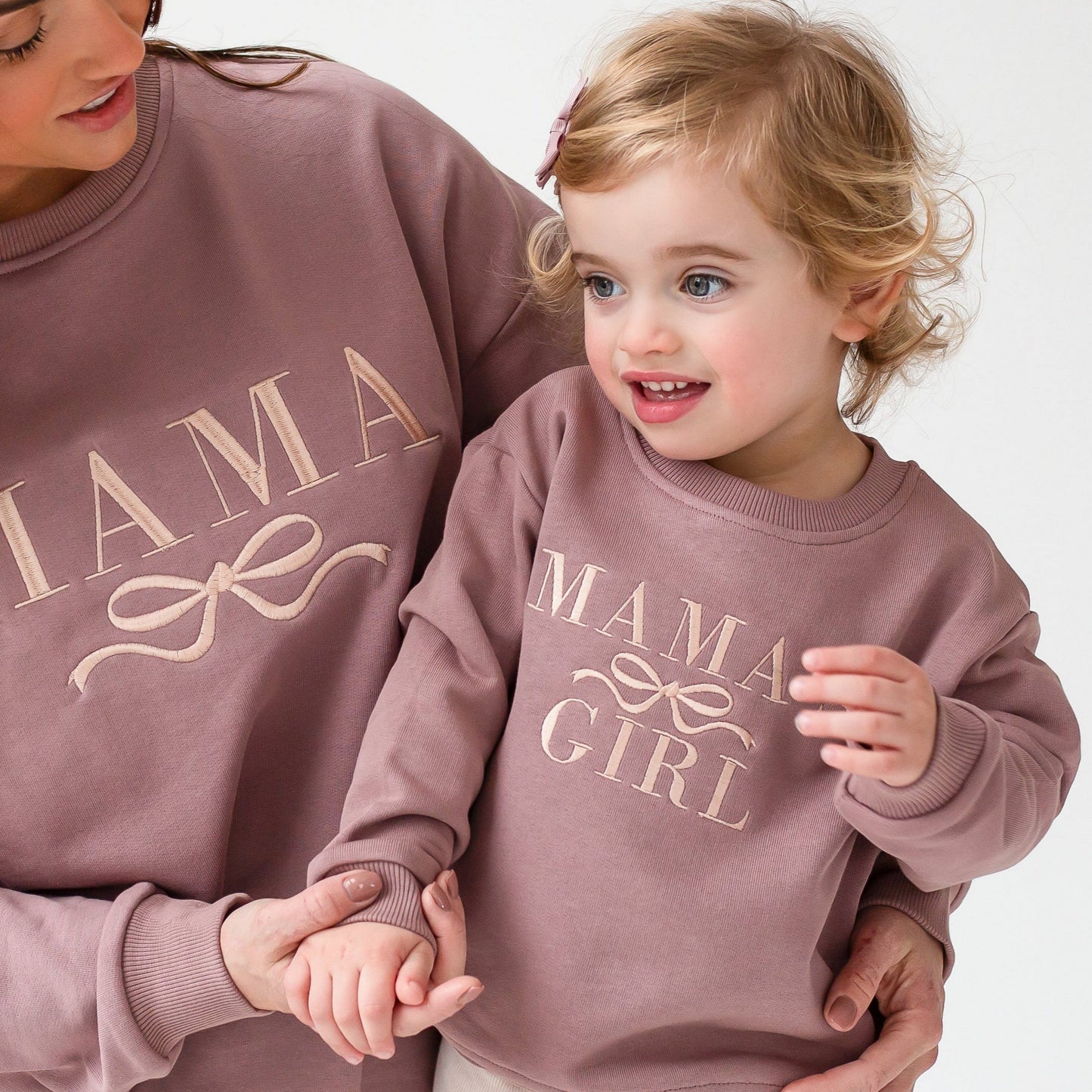 AW Mama's Girl embroidered matching mini me sweatshirt with bow design