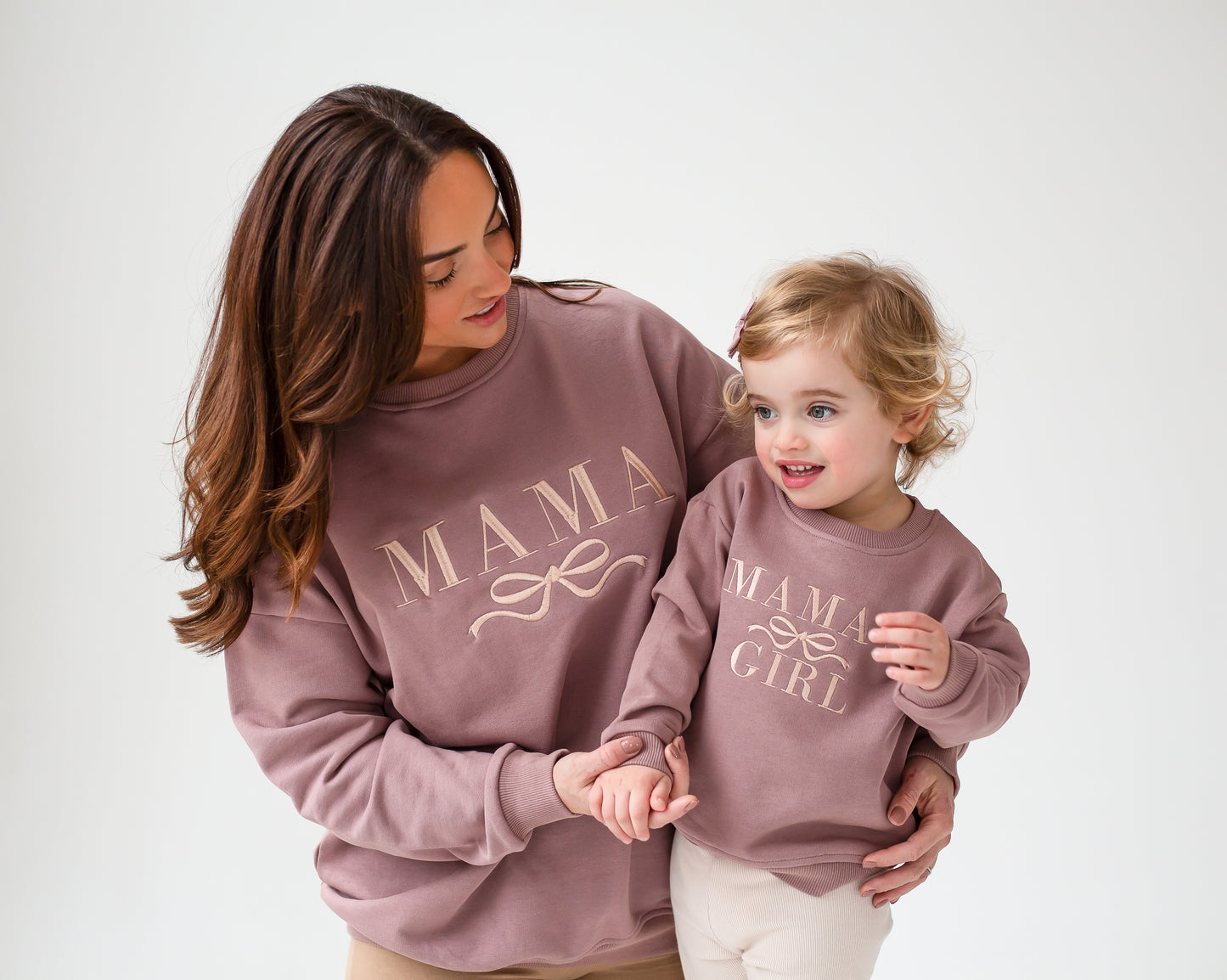 'Mama' ladies' embroidered matching mini me sweatshirt with bow design