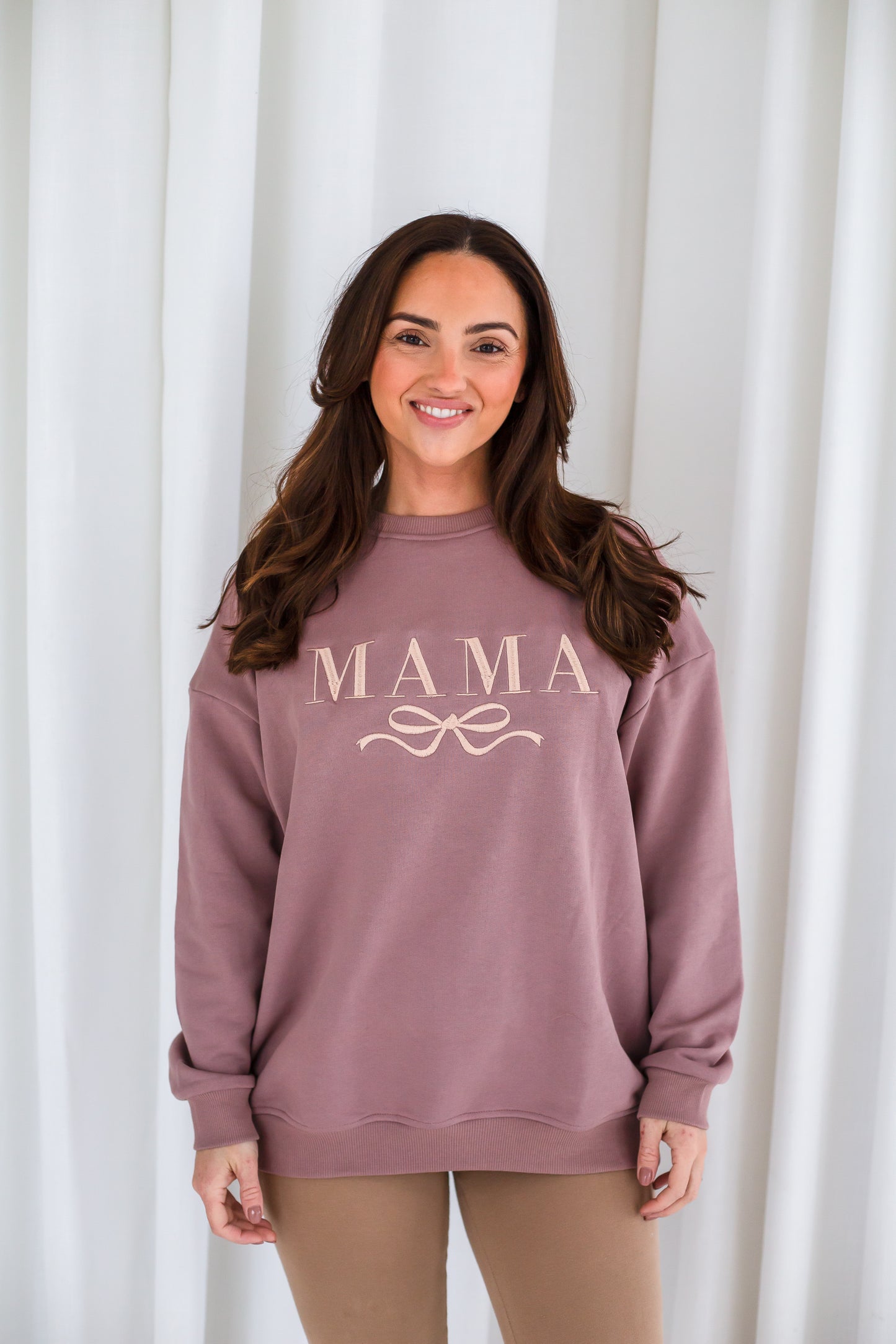'Mama' ladies' embroidered matching mini me sweatshirt with bow design