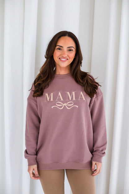 'Mama' ladies' embroidered matching mini me sweatshirt with bow design