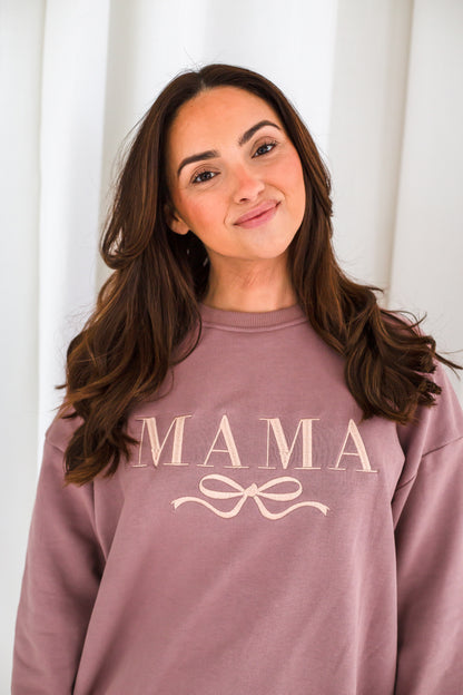 'Mama' ladies' embroidered matching mini me sweatshirt with bow design