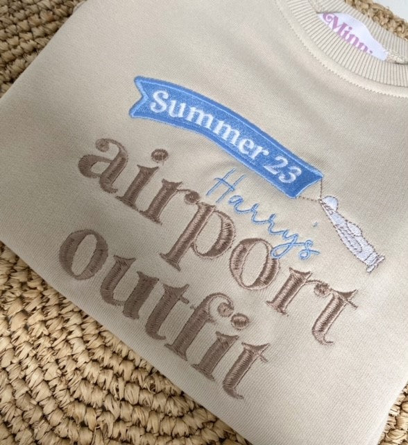 Stone 'Airport Outfit' personalised embroidered sweatshirt