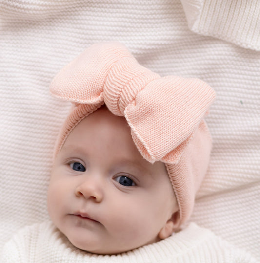 Soft coral knitted Baby Bow Headband