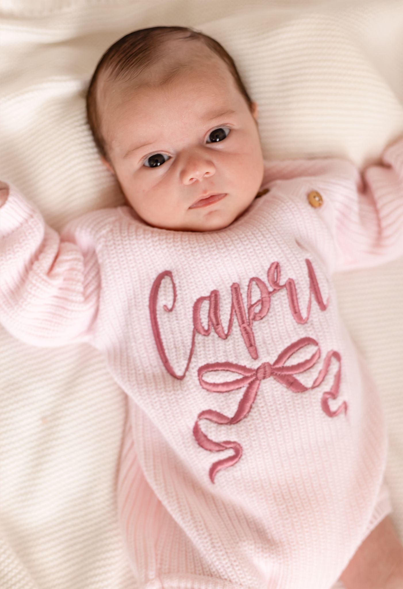 Personalised Bow Embroidered New Baby Cardigan