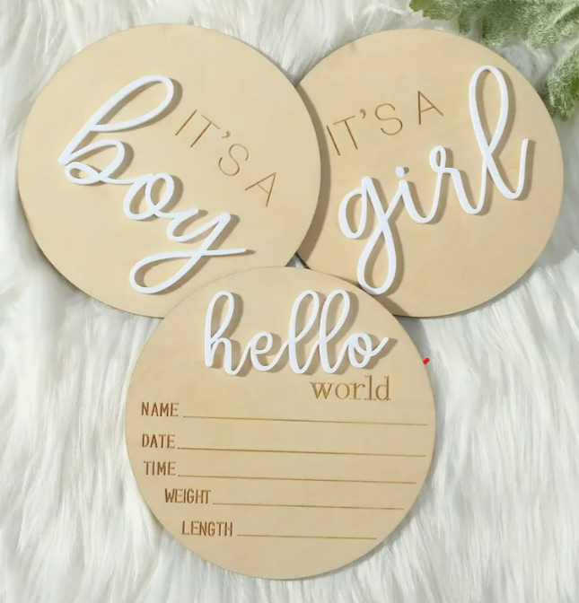 Wooden Announcement Sign - Choose from Its a Girl, Its a Boy or Hello World