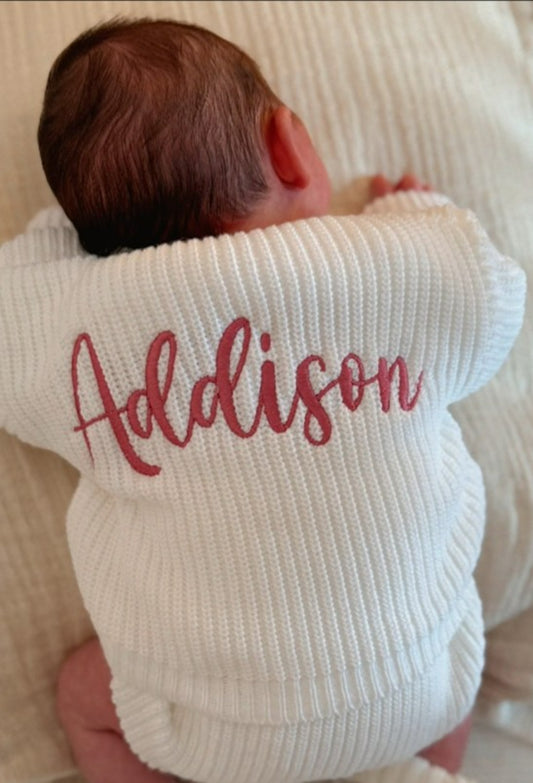 White Embroidered Personalised Cardigan