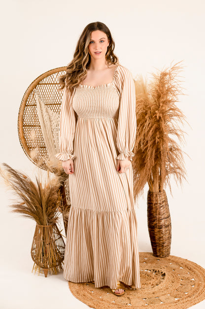Ladies stripe tiered maxi dress