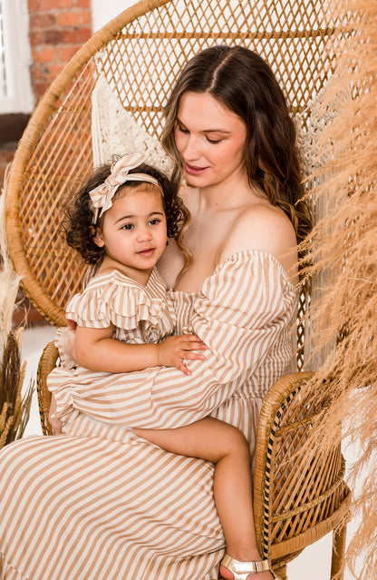 Baby stripe ruffle sleeve romper and matching head tie