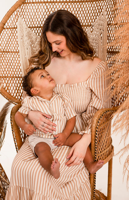 Ladies stripe tiered maxi dress