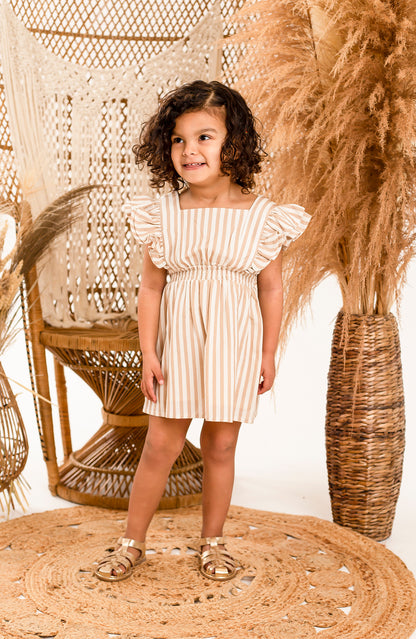 Girls stripe ruffle sleeve dress