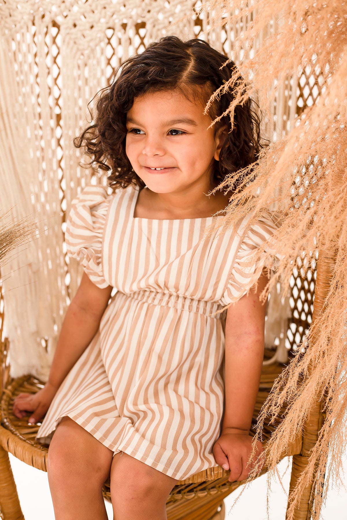 Girls stripe ruffle sleeve dress