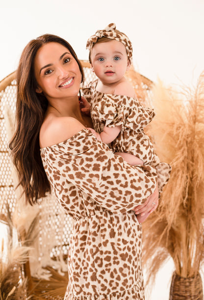 Ladies off the shoulder leopard maxi dress
