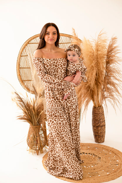 Ladies off the shoulder leopard maxi dress