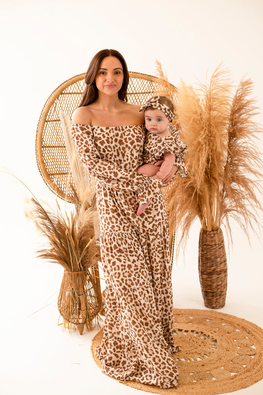 Ladies off the shoulder leopard maxi dress