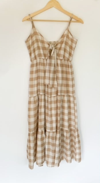 Ladies tie front gingham midi dress