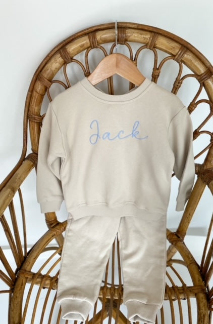 Personalised italic name embroidered sweatshirt and jogger tracksuit